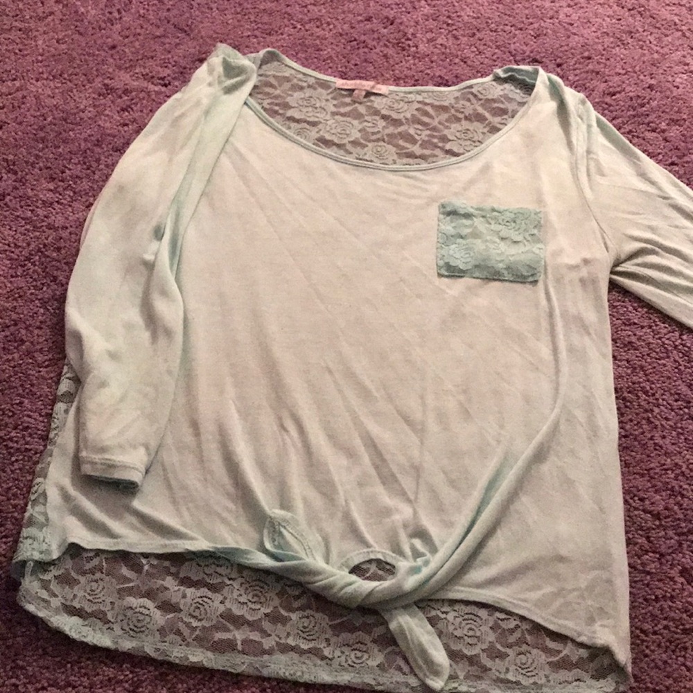 Lace tie front shirt